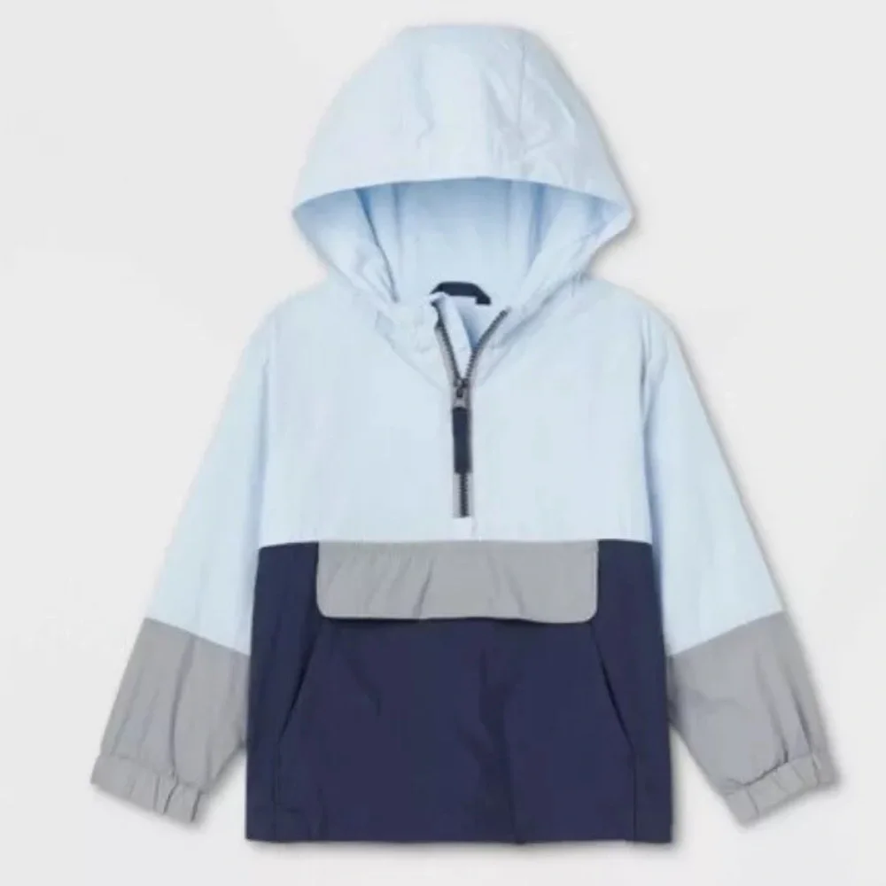 BOYS ANOREK HOODED WINDBREAKER SIZE M (8) BLUE